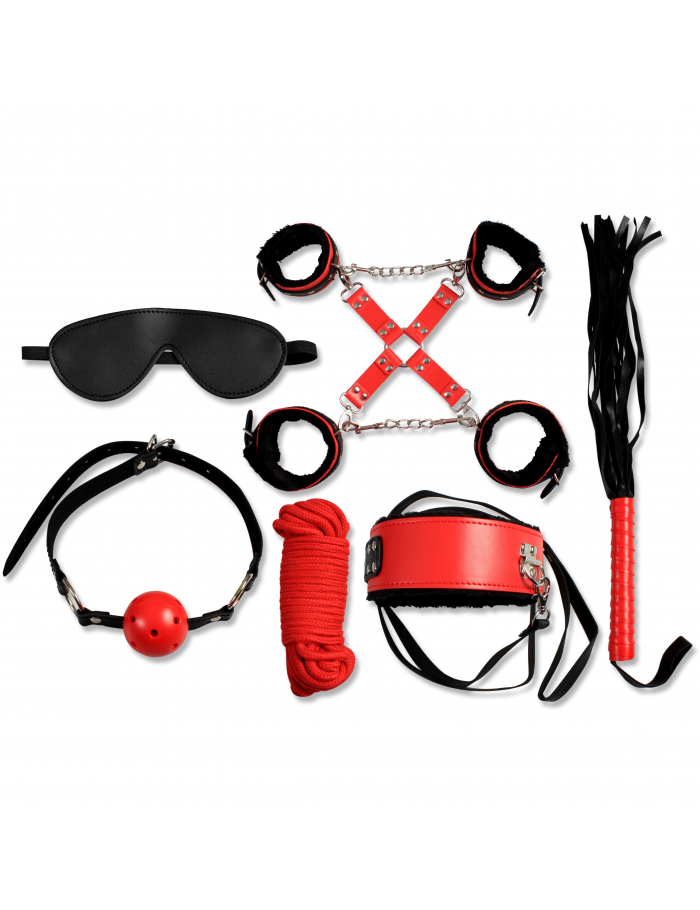 Secret Bondage : Ensemble BDSM 8 pcs 6148Rk - Noir et Rouge